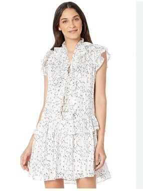 Sabina Musayev Ivory Blouse with Navy & Red Dot Print